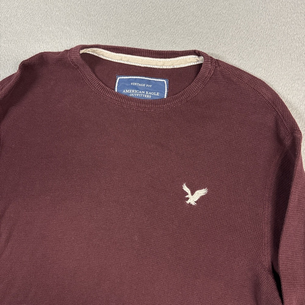 American Eagle Shirt Mens XL Maroon Vintage Fit Crew Neck Long Sleeve Preppy